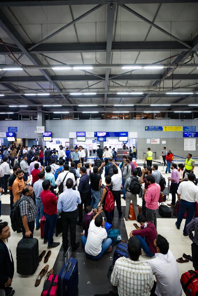 chaos at Delhi airport